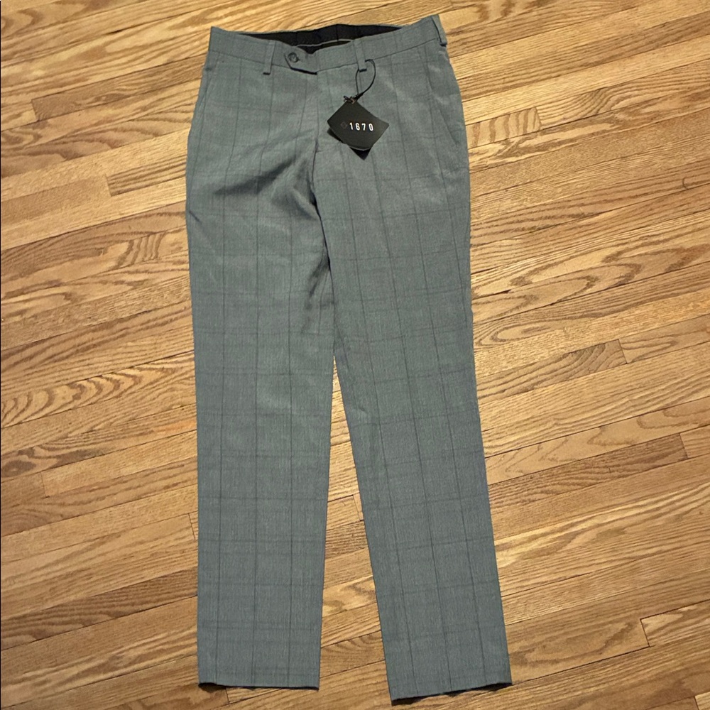Elegant Gray and Purple Checkered Dress Pants for Men